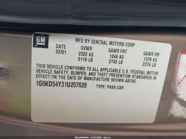 2001 CADILLAC DEVILLE 1G6KD54Y31U257628 Photo 8