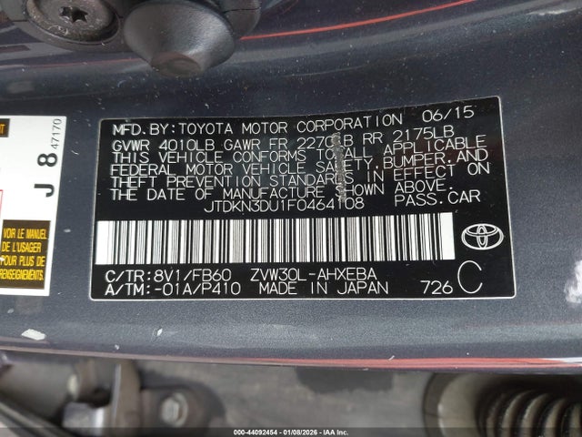 Toyota Prius Two 2015 JTDKN3DU1F0464108 Image 9