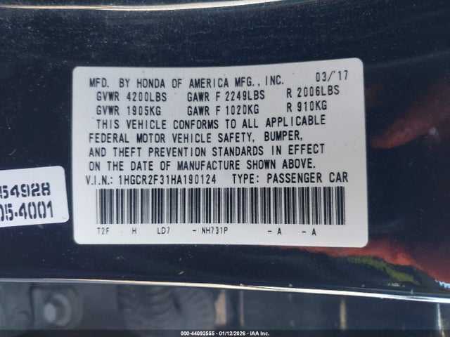 1HGCR2F31HA190124 Honda ACCORD LX