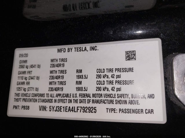 2020 TESLA MODEL 3 5YJ3E1EA4LF792925 Photo 8
