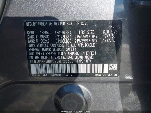 3CZRU6H59GM725368 Honda HR-V EX