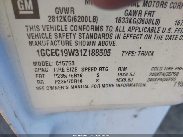 2001 CHEVROLET SILVERADO 1500 1GCEC19W31Z188505 Photo 8