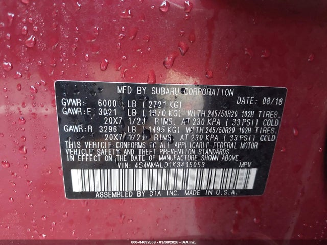 4S4WMALD1K3415053 Subaru Ascent Limited