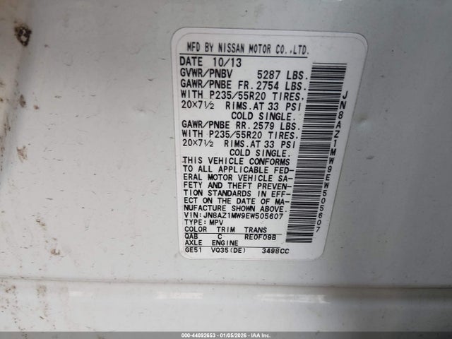 JN8AZ1MW9EW505607 Nissan Murano Le