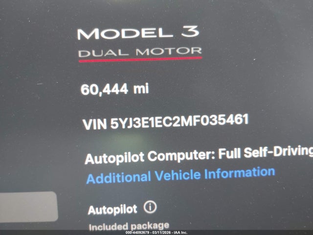 Продаж на аукціоні авто 2021 Tesla Model 3 Performance Dual Motor All-wheel Drive, vin: 5YJ3E1EC2MF035461, номер лоту: 44092679