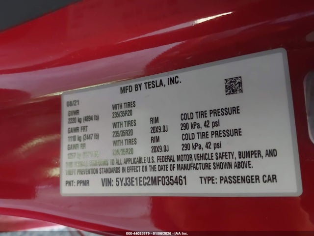 Продаж на аукціоні авто 2021 Tesla Model 3 Performance Dual Motor All-wheel Drive, vin: 5YJ3E1EC2MF035461, номер лоту: 44092679