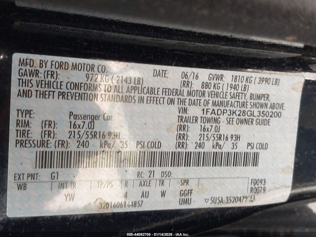 2016 FORD FOCUS 1FADP3K28GL350200 Photo 8