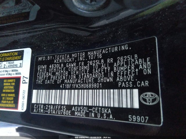 Toyota 2ar-fe 2017 4T1BF1FK5HU689801 Image 9