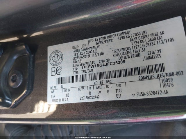 Ford F-150 Lariat 2018 1FTFW1EG4JFC35309 Image 9