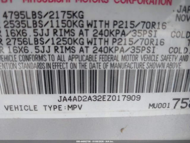 2014 MITSUBISHI OUTLANDER JA4AD2A32EZ017909 Photo 8