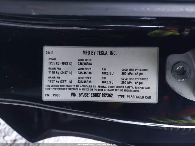 2019 TESLA MODEL 3 5YJ3E1EB0KF192362 Photo 8