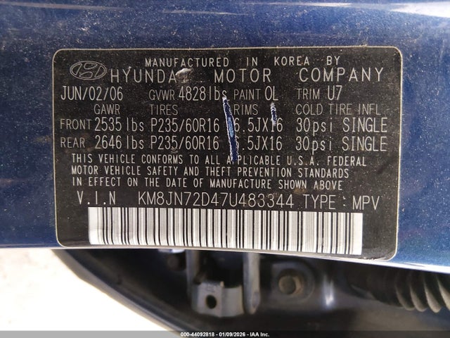 Продажа на аукционе авто 2007 Hyundai Tucson Limited/se, vin: KM8JN72D47U483344, номер лота: 44092818
