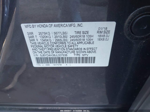 2018 ACURA MDX 5J8YD4H38JL007938 Photo 8