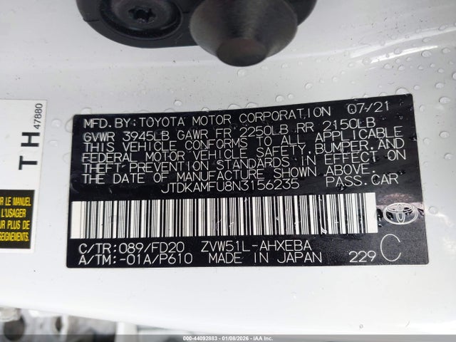 JTDKAMFU8N3156235 Toyota Prius Le