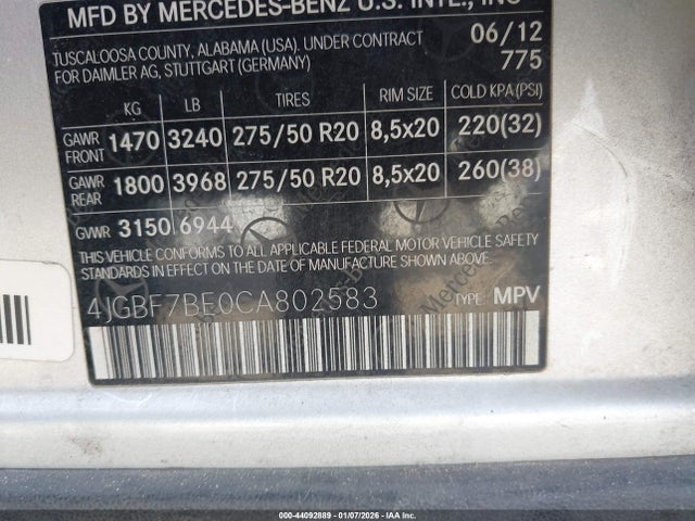 2012 MERCEDES-BENZ GL 450 4JGBF7BE0CA802583 Photo 8