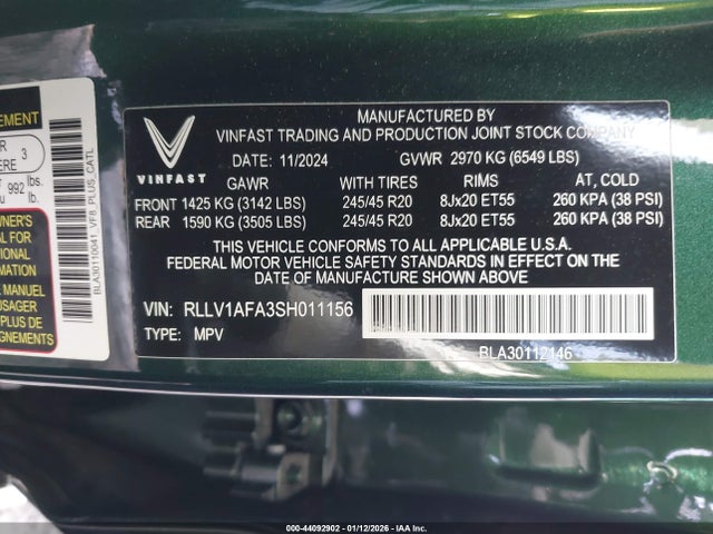 RLLV1AFA3SH011156 Vinfast Vf 8 Plus