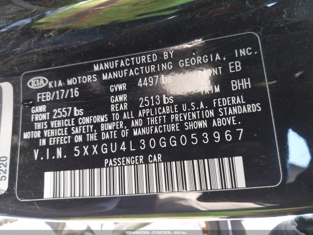 5XXGU4L30GG053967 KIA OPTIMA EX