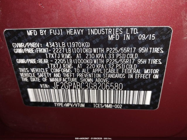 Subaru Crosstrek 2.0i Premium 2016 JF2GPABC3G8206580 Image 9