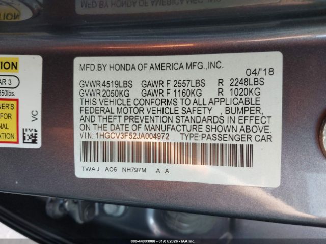 2018 HONDA ACCORD HYBRID 1HGCV3F52JA004972 Photo 8