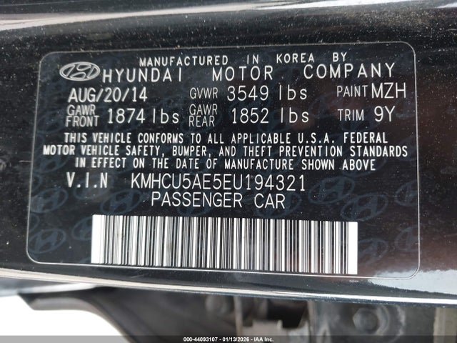 KMHCU5AE5EU194321 Hyundai ACCENT SE