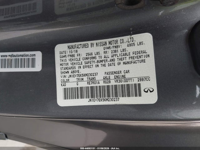 Продажа на аукционе авто 2019 Infiniti Q60 3.0t Luxe, vin: JN1EV7EK5KM230237, номер лота: 44093151