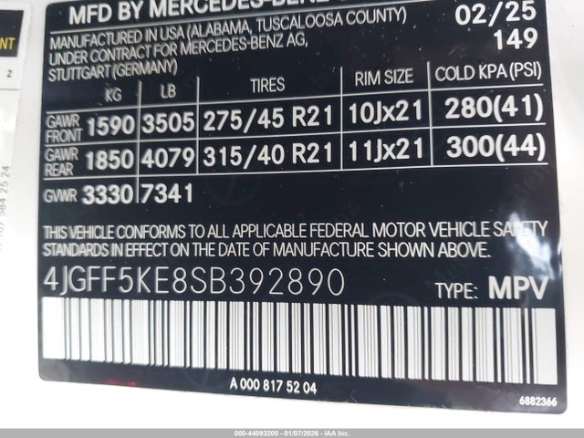 4JGFF5KE8SB392890 Mercedes-Benz Gls 450 4matic