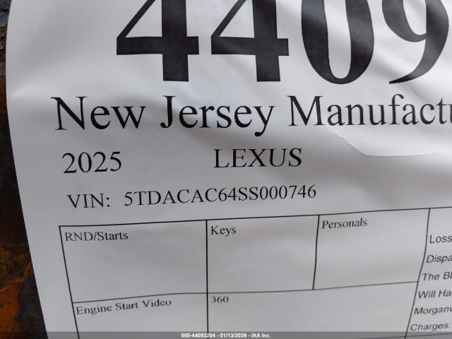 2025 Lexus Tx 550h+ Luxury მანქანა იყიდება აუქციონზე, vin: 5TDACAC64SS000746, აუქციონის ნომერი: 44093204