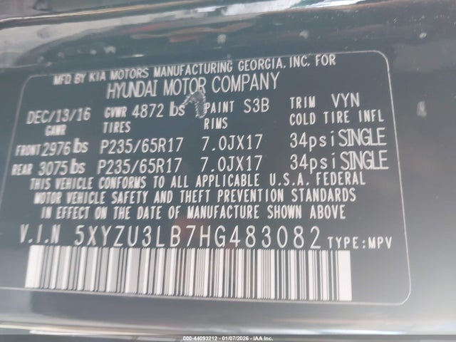 5XYZU3LB7HG483082 Hyundai Santa Fe Sport 2.4l