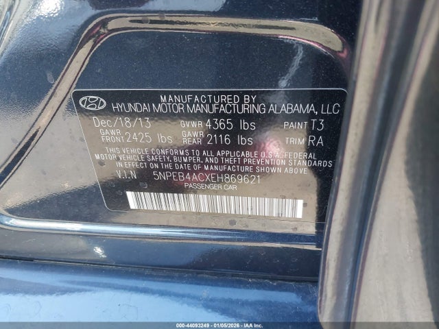 Hyundai SONATA GLS 2014 5NPEB4ACXEH869621 Image 9