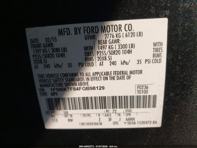 2015 FORD EXPLORER 1FM5K7F84FGB98129 Photo 8