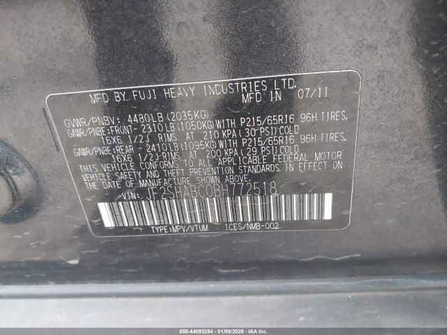 Продажа на аукционе авто 2011 Subaru Forester 2.5x, vin: JF2SHABC0BH772518, номер лота: 44093284