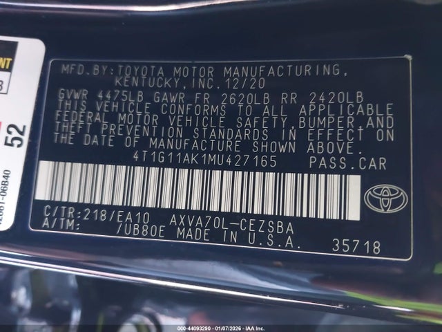 4T1G11AK1MU427165 Toyota CAMRY SE