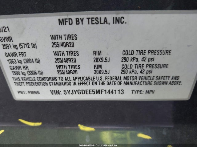 2021 TESLA MODEL Y 5YJYGDEE5MF144113 Photo 8