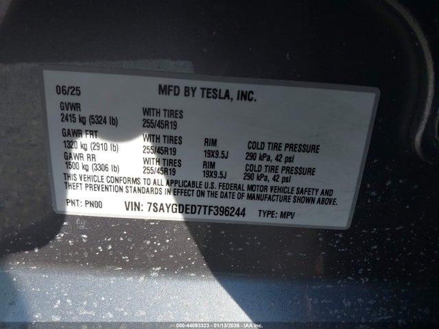 Aukcja sprzedaży 2026 Tesla Model Y Premium Rear-wheel Drive, vin: 7SAYGDED7TF396244, numer aukcji: 44093323