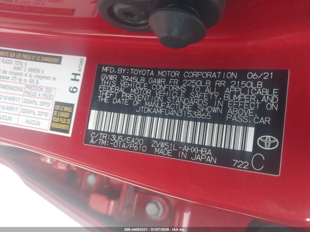 JTDKAMFU4N3153865 Toyota PRIUS XLE