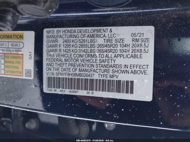 Honda Passport Awd Elite 2021 5FNYF8H08MB026437 Image 9
