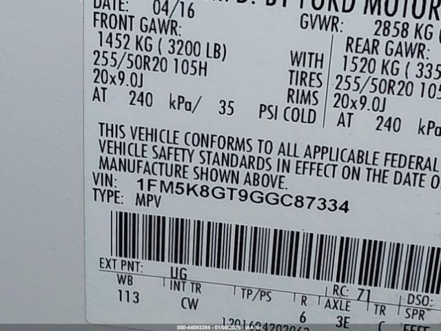 2016 FORD EXPLORER 1FM5K8GT9GGC87334 Photo 8