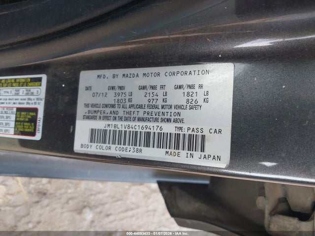 44093433 :رقم المزاد ، JM1BL1V84C1694176 vin ، 2012 Mazda Mazda3 I Touring مزاد بيع