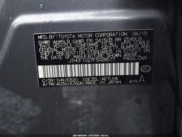 Lexus IS 250 2015 JTHCF1D27F5028577 Image 9
