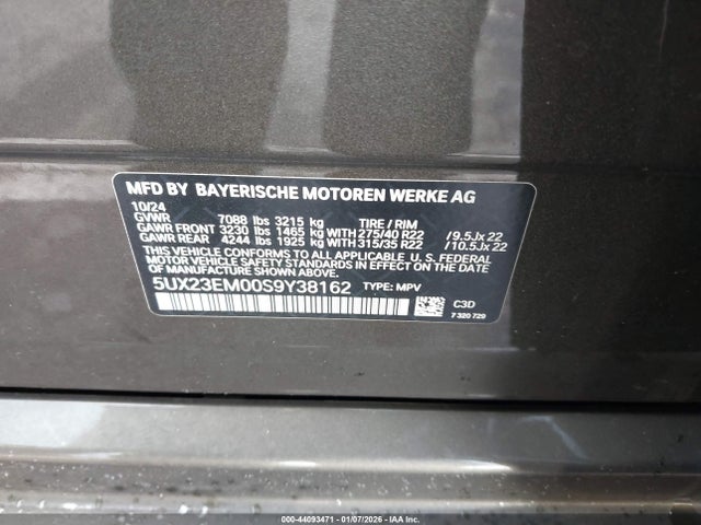 5UX23EM00S9Y38162 BMW X7 Xdrive40i