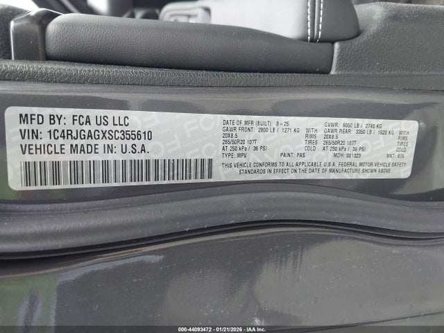 1C4RJGAGXSC355610 Jeep Grand Cherokee Altitude 4x2