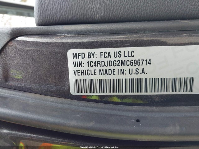 44093496 :رقم المزاد ، 1C4RDJDG2MC696714 vin ، 2021 Dodge Durango Gt Plus Awd مزاد بيع