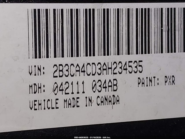 44093635 :رقم المزاد ، 2B3CA4CD3AH234535 vin ، 2010 Dodge Charger مزاد بيع