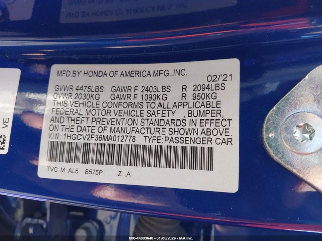 1HGCV2F36MA012778 Honda Accord Sport 2.0t