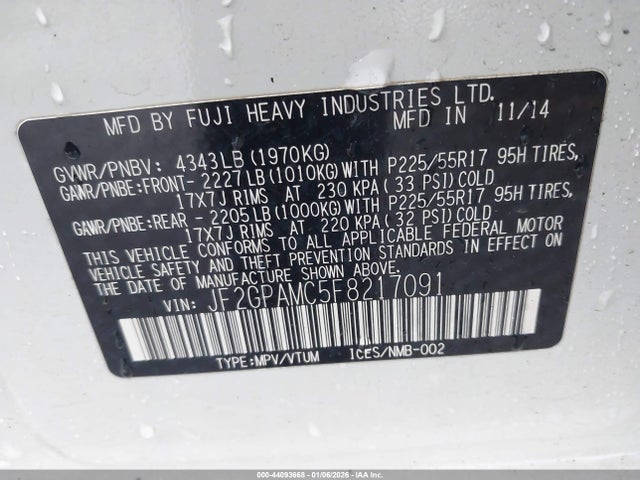JF2GPAMC5F8217091 Subaru Xv Crosstrek 2.0i Limited