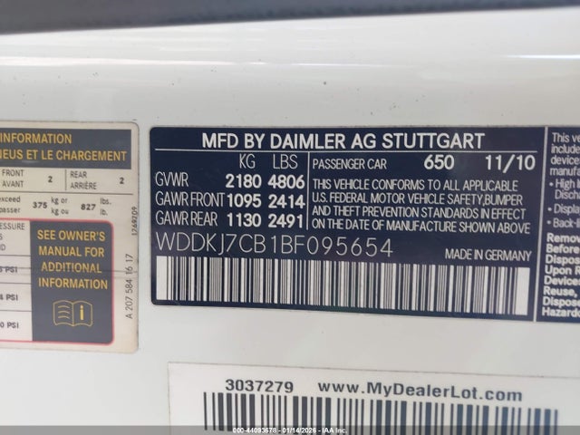 2011 MERCEDES-BENZ E 550 WDDKJ7CB1BF095654 Photo 8