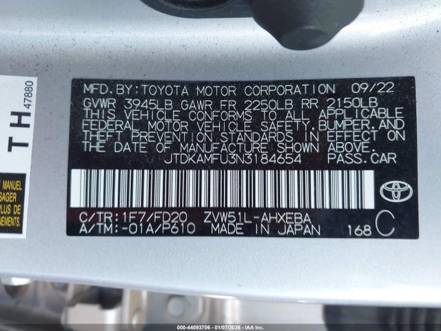 2022 TOYOTA PRIUS JTDKAMFU3N3184654 Photo 8