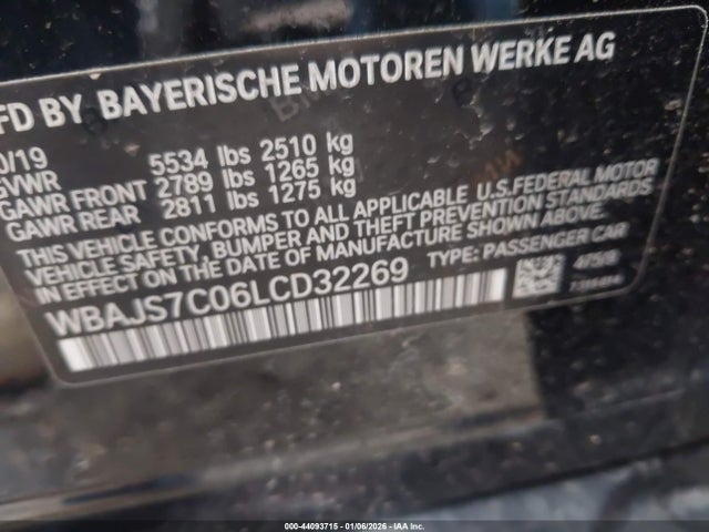 44093715 :رقم المزاد ، WBAJS7C06LCD32269 vin ، 2020 Bmw M550i Xdrive مزاد بيع
