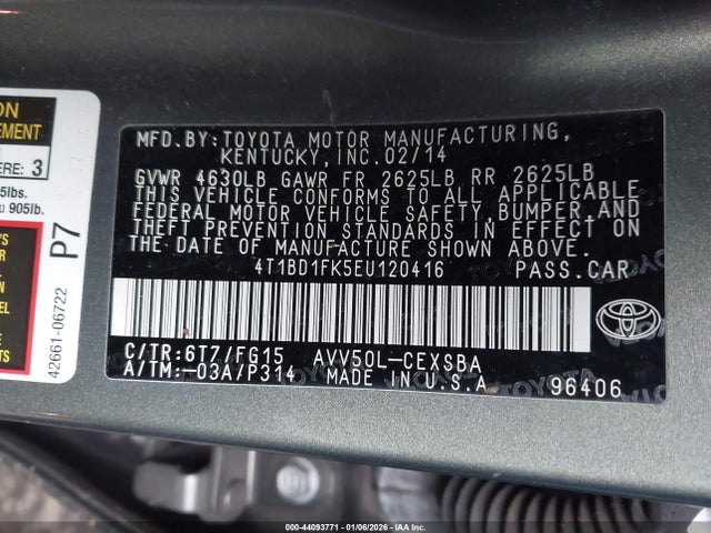 4T1BD1FK5EU120416 Toyota Camry Hybrid Se Limited Edition
