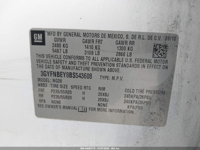 2011 CADILLAC SRX 3GYFNBEY8BS543608 Photo 8